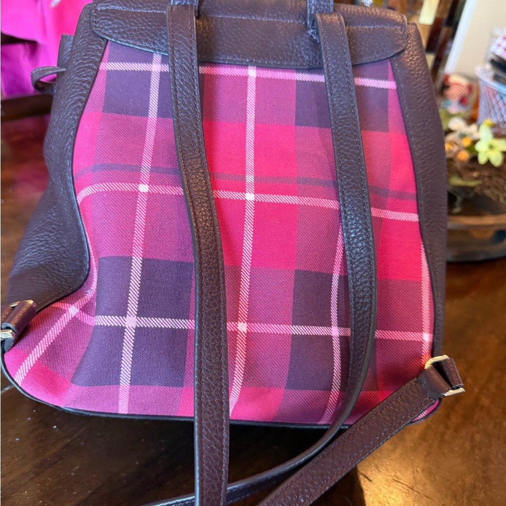 kate spade Pink Plaid Leather-Trim Backpack - Picture 2 of 3
